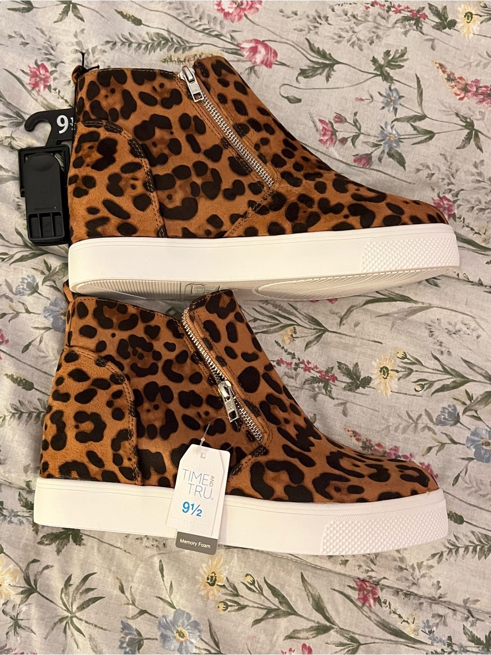 Leopard Print Faux Suede High-Top Zip-Up Shoes